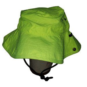 CSI Neon Green Bucket Hat WChin Strap Tie Vacation Vibe Outdoor Grandpacore NWOT